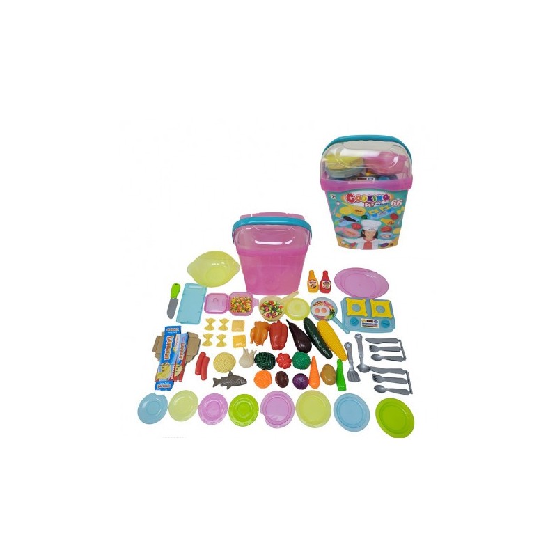 Cubo con juego de cocina 66 pzas