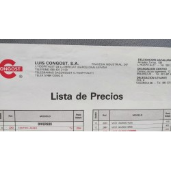 Catalogo de Congost año 1982 y tarifa de precios.